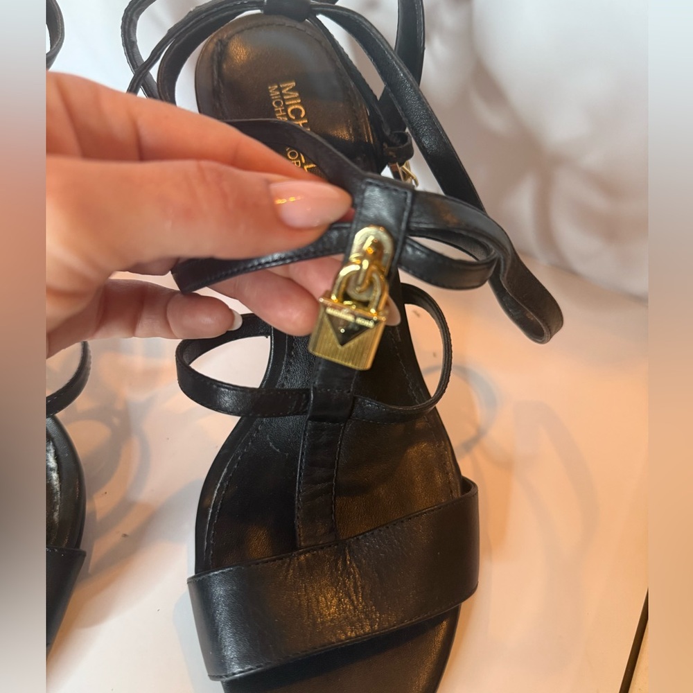 Michael Kors Black Sandals with Gold Lock Detail